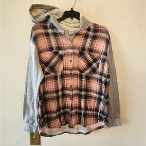 Nobo pink fannel Hooded jacket size juniors medium